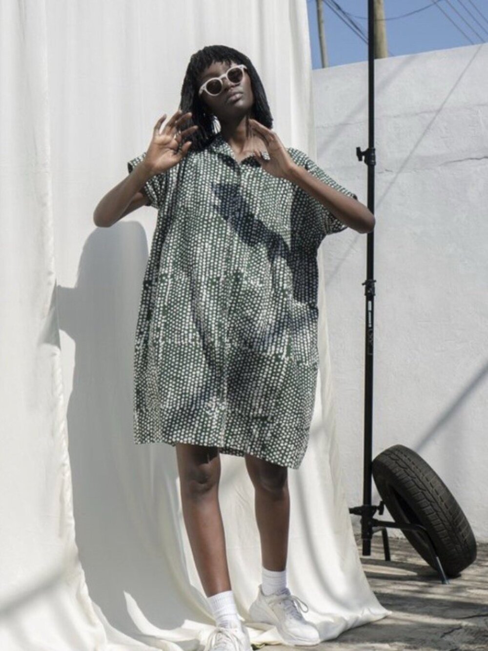 Osei Duro bata dress in green polka dot